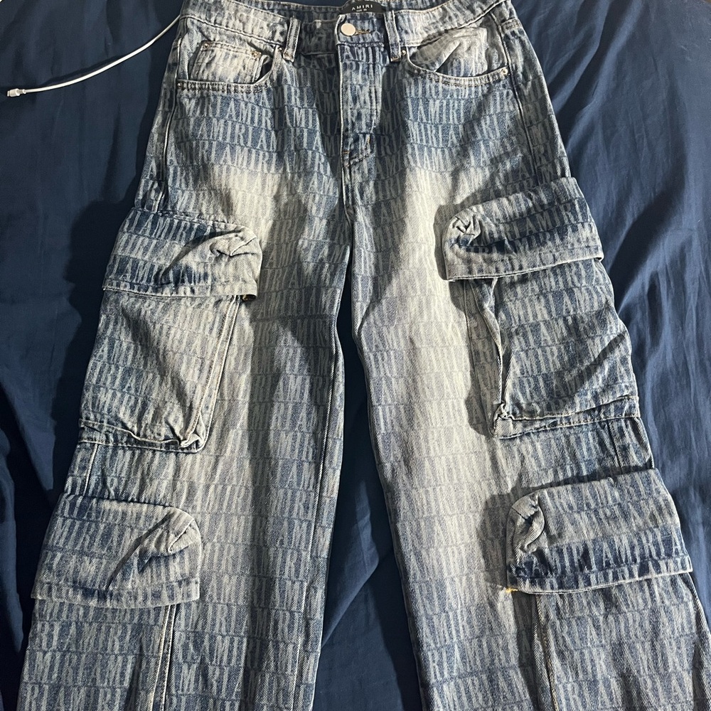 AMIRI Blue Relaxed Fit Jeans with Distressed Look
